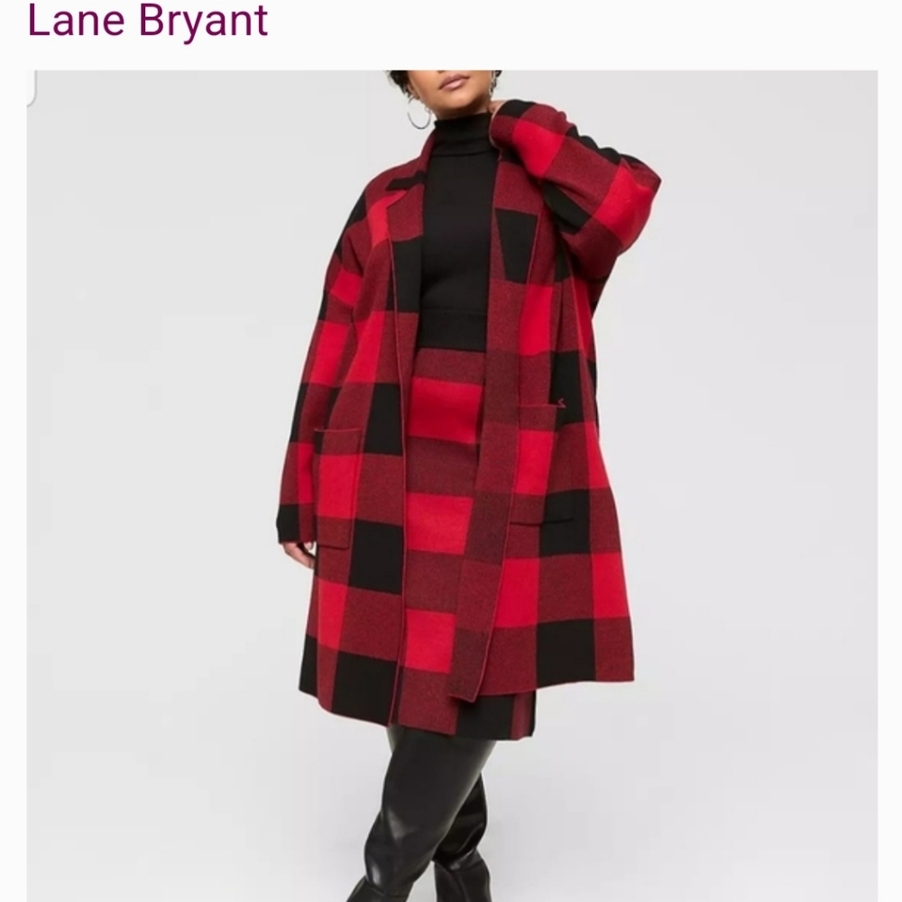 Lane Bryant Red and Black Knit Coatigan - Picture 4 of 5